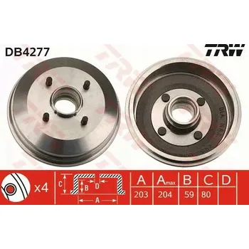 Zavěšení kol TRW DB4277 Brzdový buben