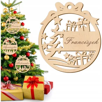 Vánoční dekorace DŘEVĚNÁ VÁNOČNÍ KOULE SE JMÉNEM NA VÁNOČNÍ STROMEK ECO DÁREK UPOMÍNKA