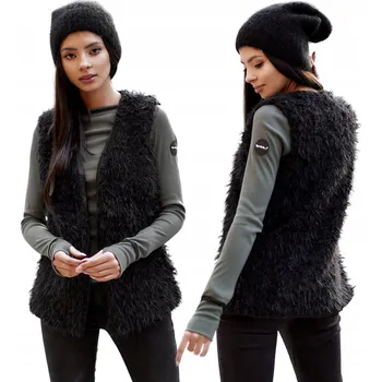Dámská vesta Och Bella dámská kožešinová vesta Kamizelka dámská shaggy velikost L