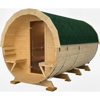 Sauna HAHNHOLZ Sudová sauna s předsíní a převlékárnou 200×350 cm (max. 6 osob) BARVA DVEŘÍ: Bronzová, STŘEŠNÍ KRYTINA: Zelená