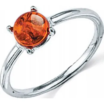 Prsten Klasický Stříbrný Prstýnek s Baltickým Jantarem Koňakové Barvy Stříbro 925 Velikost 17