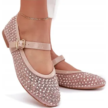 Dámská obuv Dámské baleríny s ozdobným PÁSEK s přezkou, módní béžové, velikost 38