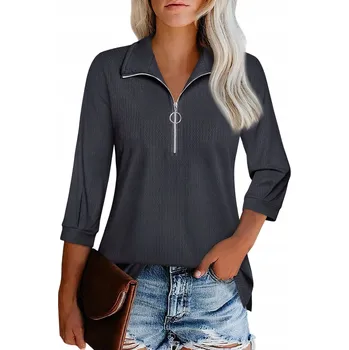 Dámská mikina Dámská Mikina Svetr Rolák se Zipem 3/4 Rukáv Elegantní Stylová Šedá L