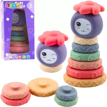 Dřevěná hračka Měkká senzorická stohovací věž pro miminka, 8 dílů