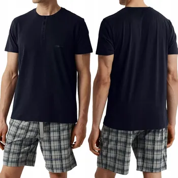 Pánské pyžamo Pánské pyžamo 100% BAVLNA Krátké letní na knoflíky ATLANTIC NMP-380 - M