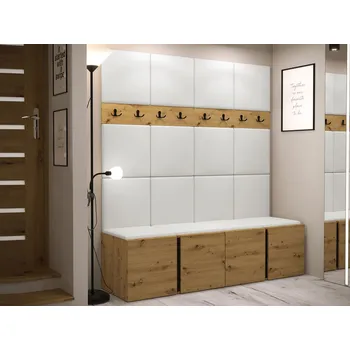 Předsíňová stěna Mirjan_zondo Předsíňová sestava Timothy V (dub artisan + dub artisan + černá) (ekokůže Soft 017 (bílá))