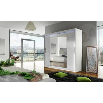 Šatní skříň Mirjan_zondo Skříň s posuvnými dveřmi Lena II (bílá) (osvětlení LED RGB barevné)