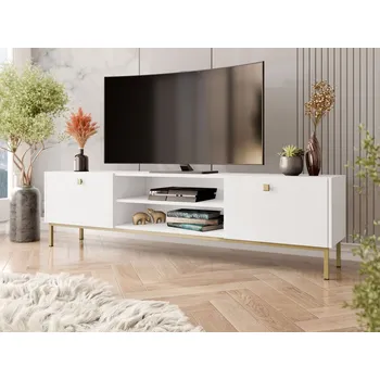 Televizní stolek MOB TV skříňka Probazzo 2KW (bílá + zlatá)