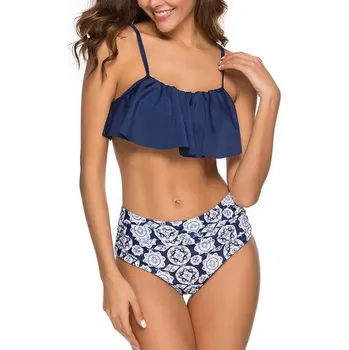 Dámské plavky DVOUDÍLNÉ PLAVKY BIKINI VYSOKÝ PAS VOLÁNEK L 40