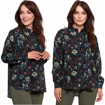 Dámská košile Košile Moraj černá viskózová s dlouhým rukávem, květinový vzor, velikost 3XL