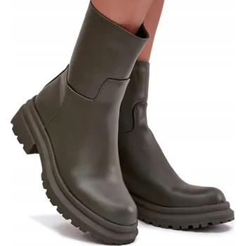 Dámské tenisky DÁMSKÉ KOTNÍKOVÉ BOTY NA PLOCHÉM PODPATKU A PLATFORMĚ ZIP KLASICKÉ ZELENÉ 41