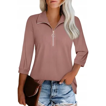 Dámská mikina Dámská Mikina Svetr Rolák se Zipem 3/4 Rukáv Elegantní Stylová Hnědá L