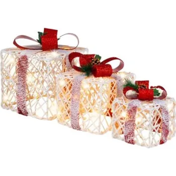 Dekorativní svítidlo Sada 3 vánočních dárkových krabiček CM23881 s bílými a červenými světelnými prvky - A COSTWAY