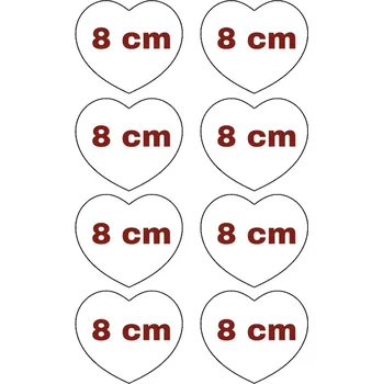 Jedlá dekorace na dort Tisk na Dekor profi Paper Plus s vlastním obrázkem 8x srdce 8 cm již upravené zákazníkem (8x7,5 cm Baňaté srdce s výřezem)