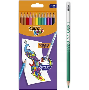 Pastelka Pastelky s gumičkou BIC Kids Evolution Illusion 12 ks, mix barev