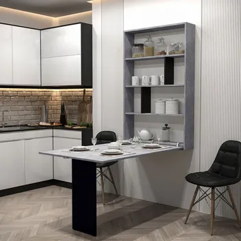 Jídelní stůl Mirjan_zondo Moderní nástěnný stůl Elvana (beton/černý)