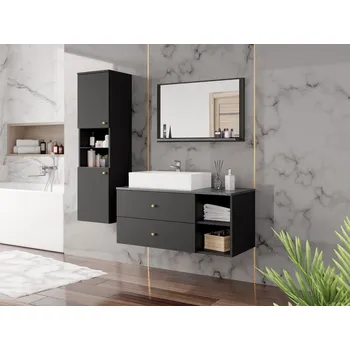 Koupelnový nábytek MOB Koupelnový nábytek Kiago II (černá matná + mramor černý + zlatá)