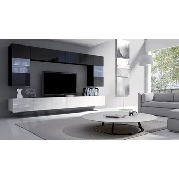 Obývací stěna Mirjan_zondo Obývací stěna I Badiani (Černý + Černý lesk + Bílá + Bílý lesk)