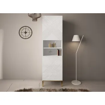 Vinotéka MOB Vitrína Madrealla 200 (bílá + lesk bílý + zlatá)