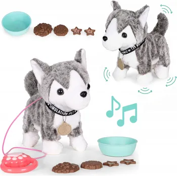 plyšák Interaktivní pejsek na vodítku husky chodí a vrtí ocasem, melodie