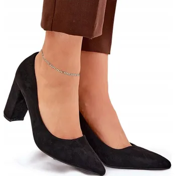 Dámské lodičky LODIČKY Z EKO SEMIŠE NA PODPATKU TYPU SLOUPEK S ŠPIČATOU ŠPIČKOU ČERNÉ 37