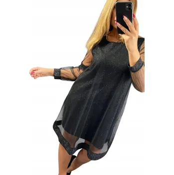 Dámské šaty V556 ŠATY BROKÁTOVÁ HLADKÁ ROZEVŘENÁ ČERNÁ vel. 48 (4XL)