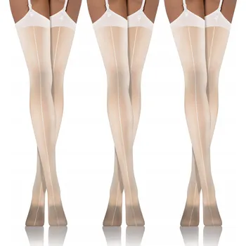 Dámské punčochy Sesto Senso Sada 3 podvazkových punčoch se vzorem 20 DEN 3XL/4XL Bílé