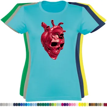 Dámské tričko damske-levne-bavlnene-tricko-digitalni-potisk-lebka-srdce Barva: Turquoise - tyrkysová, velikost: XL