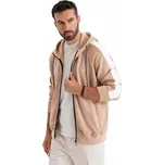 Rozepínací pánská mikina s kapucí a lampasy béžová OM-SSZP-0210 V4 vel. L