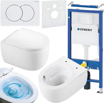 Klozet BPS-koupelny Podomítkový modul Geberit DuoFix s WC mísou LE-WH-TR-02 + ovládací tlačítko Delta 01 bílá