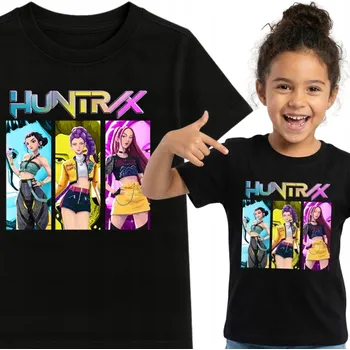Dívčí tričko KPOP DEMON HUNTERS HUNTRIX DĚTSKÉ TRIČKO T-SHIRT ČERNÉ LOVKYNĚ 134