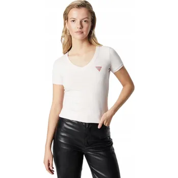 Dámské tričko GUESS TRIČKO DÁMSKÉ TRIČKO SS VN MINI TRIANGLE SVĚTLE RŮŽOVÉ vel. M