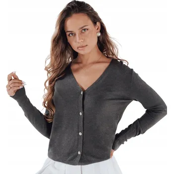 Dámský svetr Dámský kardigan svetr klasický rozepínací výstřih do V šedý MY2498 - S/M