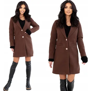 Dámský kabát Edoti dámský kabát hnědý klasický bez kapuce CLR042 velikost L