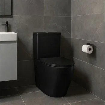 Klozet Erga Siena, WC kombi mísa s nádržkou včetně splachovací soupravy 620x365x830 mm + toaletní sedátko, černá matná, ERG-V03-SIENA-RIM-BK