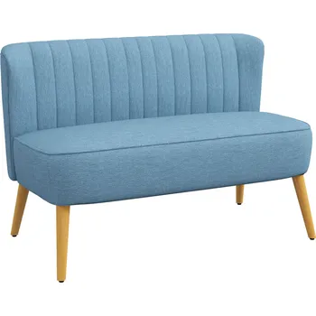 Pohovka HOMCOM 2místná pohovka loveseat se vzhledem lnu, dvojsedák s dřevěnými nohami, nosnost do 150 kg, modrá, 117x56,5x77 cm do obývacího pokoje | Aosom.de