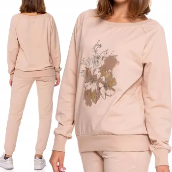 Dámská mikina MIKINA Dámská tepláková souprava MORAJ Klasický Střih Zlatý potisk Květiny Módní S