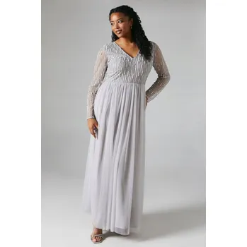 Dámské šaty COAST ŠEDÉ MAXI ŠATY ZDOBENÝ HORNÍ DÍL (40)