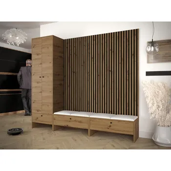 Šatní skříň MOB Předsíň Esmaldos VI (dub artisan + černá + bílá)
