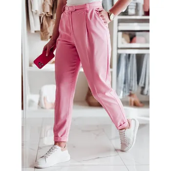 elegantní Dámské kalhoty plisované s páskem PLISSO UY2516 Barva: Růžová, Velikost: M