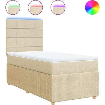 Postel Kontinentální postel krémová 200 x 100 x 140,5/150,5 cm s LED osvětlením a topperem
