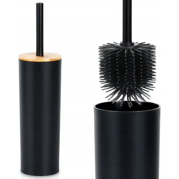 WC štětka do koupelny černá vysoká uzavřená s bambusem loft silikonová