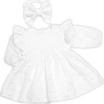 Kojenecký body Sukničkobody s volánkem + čelenka Laura, dl. rukáv, Madeira, 2D sada, bílé, vel. 62