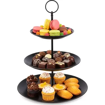 Porcelánová černá třípatrová etažér 34 cm