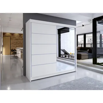 Šatní skříň Mirjan_zondo Šatní skříň Bastian III (bílá + bílá + zrcadlo) (osvětlení led rgb barevné)