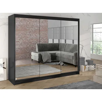 Šatní skříň MOB Šatní skříň s posuvnými dveřmi Genuva III (černá) (se zrcadlem)