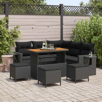 Zahradní sestava Sada zahradních pohovek s polštářem 9 pcs Černá polyratan IM_3361749