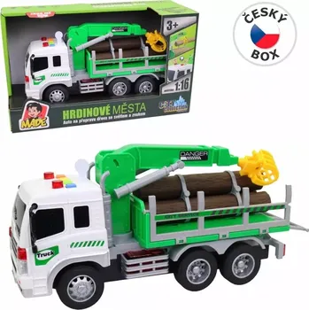 autíčko MaDe Auto na přepravu dřeva, zvedací rameno, na baterie, světlo a zvuk, setrvačník, 26 cm