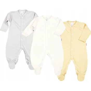Kojenecký overall Balení 3 ks ORGANICKÝCH Bavlna Overal GOTS, šedá/bílá/béžová, vel 56 KLEKLE