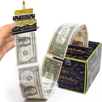 Dárková krabička Narozeninová dárková krabička na peníze 12,5 x 9,5 x 12,5 cm černá/zlatá